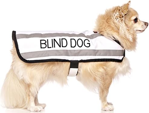 Blind Dog White Alert Warning Warm Dog Coats S-M M-L L-XL Waterproof Reflective Fleece Lined (No/Limited Sight) Prevents Accidents by Warning Others of Your Dog in Advance
