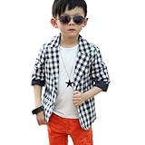 Shouhengda Kid Boys Plaid Polka Dots Blazer 3/4 Sleeve Suit Jacket