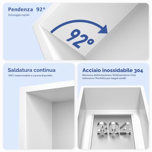 Bernkot Stainless Steel Shower Nische 600 mm x 300 mm White with LED Light Waterproof No Tile Needed for Bathroom Storage Over Installation Mounted