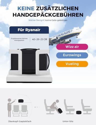 Handgepäck Rucksack für Ryanair Flugzeug Unter-Sitzplatz, Tiefes Laptopfach bis 14 Zoll, PET-Recycelte, Wasserdichter Reiserucksack für Herren & Damen, 40x20x25(Schwarz)