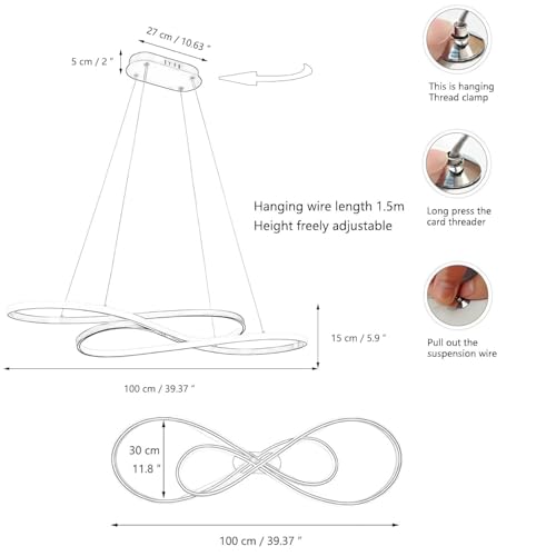 ASJK Modern LED Chandelier Dimmable 54W Colour Temperature 3000K-4000K-5000K Creative Design Suitable for Living Room Dining Room Kitchen Bedroom