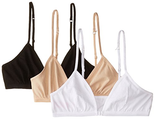 Fruit of the Loom Big Girls' CottonConvertible Bralette, Black/White/Sand, 34(Pack of 3)