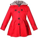 Long Sleeves Vintage Floral Print Chino Cotton Hooded Hoodie Trench Coat Outerwear Windbreaker for Little Girls & Big Girls, Red, Age 5T-6T (5-6 Years) = Tag 130