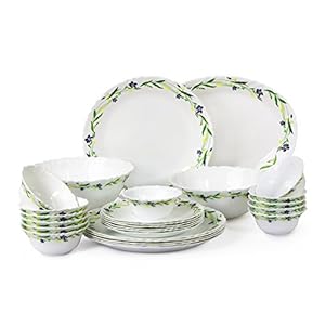 Cello Imperial Amazon Creeper Opalware Dinner Set, 27 Pieces, White