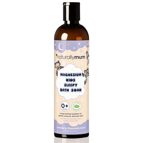 NaturallyMum Kids Magnesium Sleepy Bath Soak - Bubble Bath - All-Natural & Calming - Suitable for Newborns with Dry & Sensitive Skin - Lavender & Chamomile Essential Oils – Made in UK - 8.8fl oz