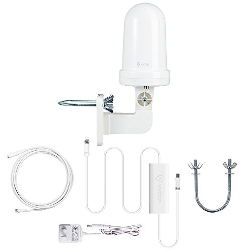 ANTOP AT-416B UFO 360 Degree Smartpass Amplified Outdoor/Attic HD TV Antenna with Built-in 4G LTE Filter 30/40 Mile Long Range Omnidirectional Home/RV TV Antenna 16' Coaxial Cable, 4K UHD Ready