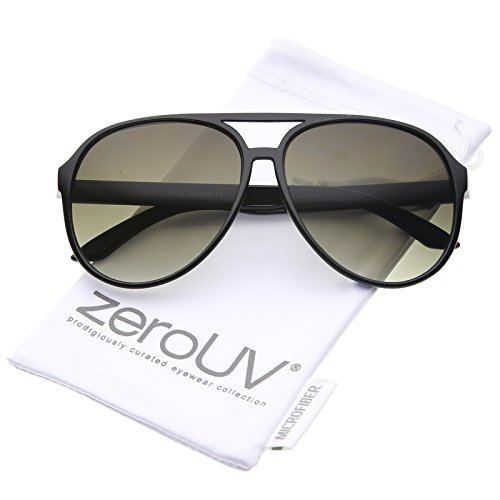 Retro Large Teardrop Shaped Lens Aviator Sunglasses 60mm (Black/Smoke Gradient)