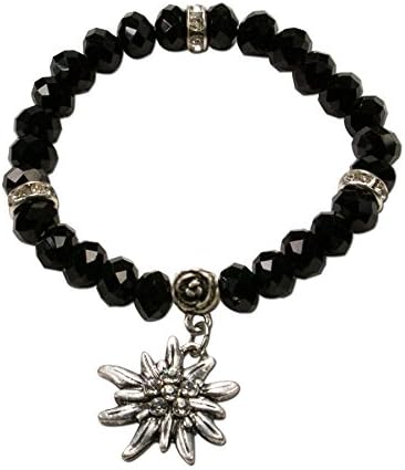 Bavarian Pearl Bracelet with small Edelweiss (black) - Traditional German Dirndl, Lederhose Jewelry