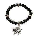Bavarian Bracelet Edelweiss with Imitation Pearls (black) - German Dirndl Jewelry