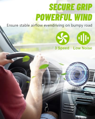 AuraCam 12V Car Fan, Mini Portable USB Fan for Passenger, 360 Degree Rotation, Car Seat Fan with 3 Strong Wind Speeds for SUV/RV/Truck/Saloon