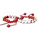 Merope J Handmade Womens 9 Lucky Cat Charm Ceramic Beads and Pine Stone Bracelets Adjustable (Red)