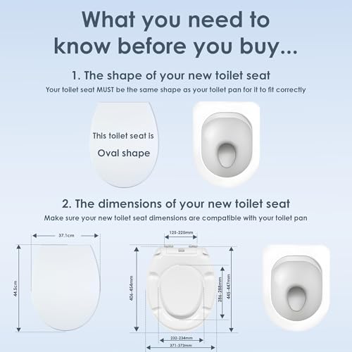 AQUALONA® Premium Thermoplastic Toilet Seat - Soft Close - Hard-Wearing Seat with One Button Hinge Release - Click, Lift & Clean Technology - Top and Bottom Fittings (White - Oval Shaped)