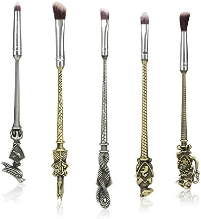 Harry Wand Brushes, Minyee Makeup Wizard Magic Wand Face Blending Brushes Kit, Soft Fan Metal Wings Beauty Eyes Foundation Tool (5 Sets)