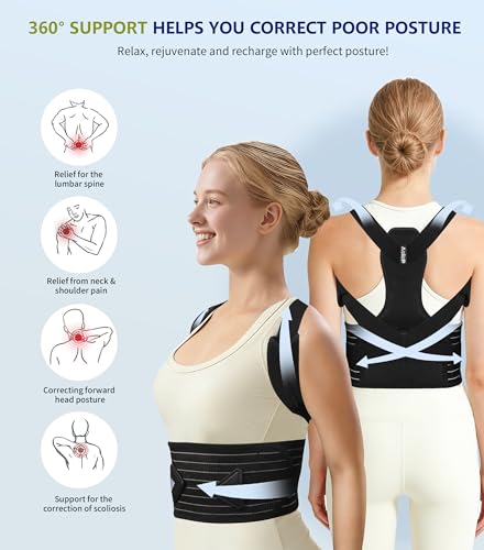 Aollop Posture Corrector Men and Women - Back Brace Back Support Belt with Breathable Adjustable Elastic Bands Back Straightener Improve Lumbar Support Belt Lower Back Pain Relief (M, Waist 35'- 47')