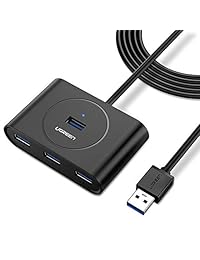 Ugreen - Hub USB 3.0 de 4 puertos USB 3 Hub de datos portátil Super Speed compatible con MacBook Air, Mac Mini, iMac Pro, Microsoft Surface, Ultrabooks con cable de extensión USB Hub de 3 pies (negro)