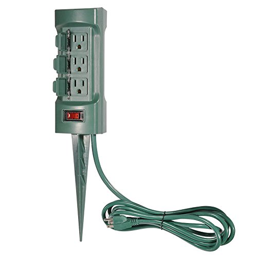 Bestten 6 Outlet Outdoor Power Stake with Covers, 9 Feet Long Cord