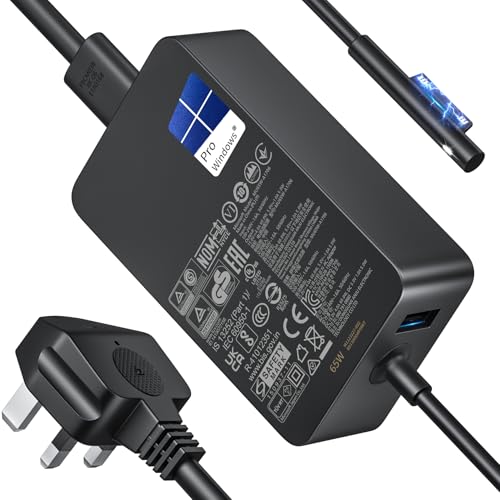 65W Surface Pro Laptop Charger, for Surface Pro X, 11, 10, 9, 8, 7, 6, 5, 4, 3; and Surface Laptop 7, 6, 5, 4, 3, 2, 1; and Surface Book 1, 2, 3; and Surface Go 1, 2, 3; Series Tablets
