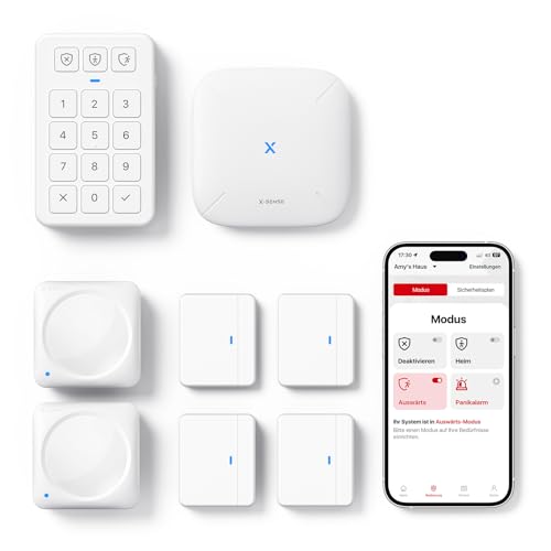 X-Sense Smart Home Sicherheitssystem AS08, Alarmanlage für Tür und Fenster, Codeschloss für die Haustür mit App, funktioniert mit Alexa, Tür- und Fenstersensore