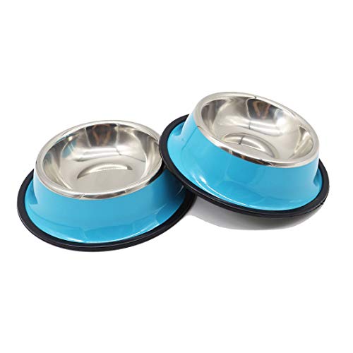 KuTi Kai Cat Bowls, Food Grade Feeding Bowl Cat Stainless Steel Non-slip Cats Bowl Pet Bowl Set 2Pcs/Set (Blue) — image 1