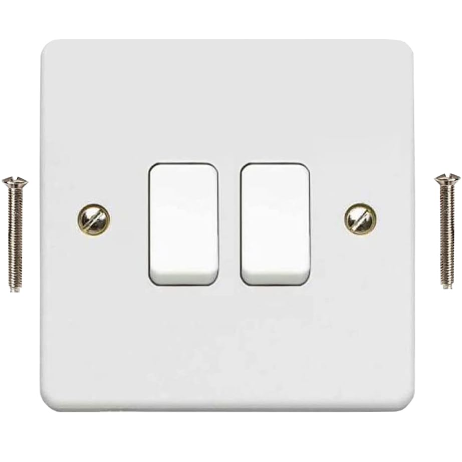 Body-Plus 2 Gang 2 Way Light Switch - White Electric Curved Edge Light Switches with Screws - 250 V A.C, 10AX Double Wall Switch for Home, Office, Industries, Shedes, garages etc (1) — image 1