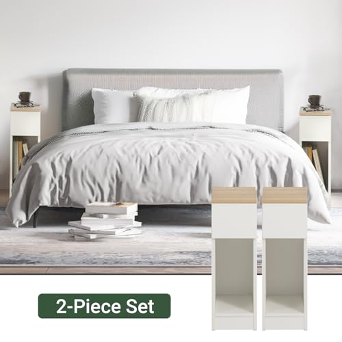 SoBuy Narrow Nightstand Set of 2 - Small Side Table End Table Bed Side Table Nightstand Storage Cabinet - Compact Modern Wood Design with Drawer and Shelf for Bedroom Living Room Decor