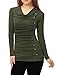 Allegra K Women's Cowl Neck Tops Long Sleeve Buttons Decor Tuinc Shirts Ruched Top Medium Green