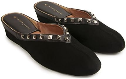 Jacques Levine Pyramid Stud Suede Wedge Slipper, 6.5B Black