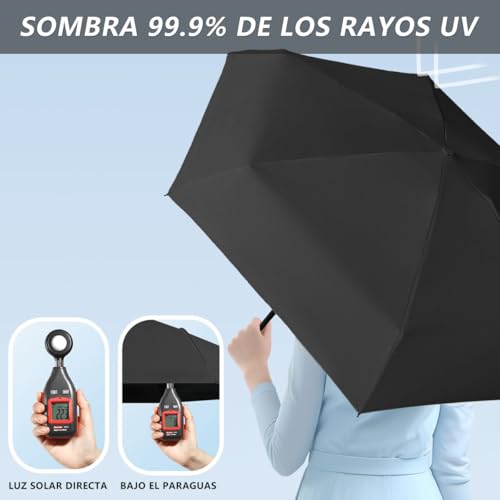 MXHIGO Paraguas de Bolsillo Reforzado para Lluvia y Sol, Mini Sombrilla con Protección UV, Ultra Ligero y Portátil, Más Robusto, con 12 Varillas Reflectantes, Mini Paraguas Plegable con Estuche