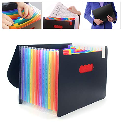 Ordner A4/Dokumentenmappe A4, Ordner mit 12 Taschen, A4-Dateien, Akkordeon-Dokumentrechnung, Papierkram, Aufbewahrungsmappen für den Schreibtisch mit farbiger Registerkarte