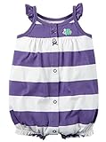 Carter's Baby Girls 1-piece Appliqué Snap-Up Cotton Romper (6 Months, Purple Stripe)