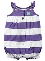 Carter's Baby Girls 1-piece Appliqu&eacute; Snap-Up Cotton Romper (9 Months, Purple Stripe)