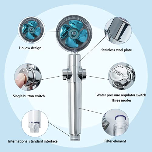 High-pressure shower head ，fan shower head water saving shower heads with hose and filter,turbo spa shower head propeller shower head (bule)