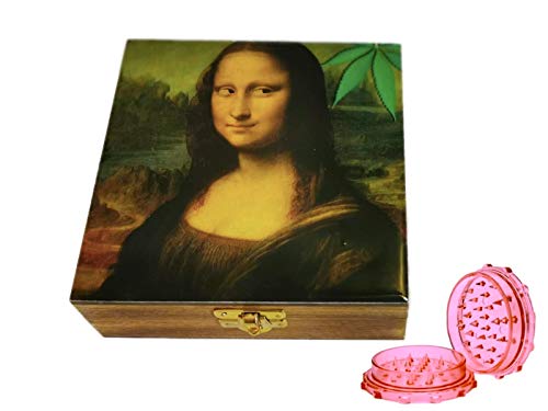 GoaShop Quirky Marijuana Design, Trippy Weed Leaf All Wood Box with Acrylic Crusher