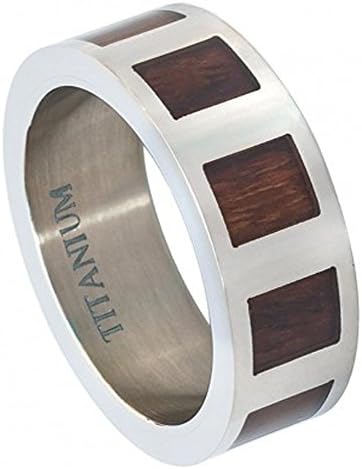 8mm Titanium Wedding Band Ring Flat with Square Hawaiian Koa Rosewood Inlay (9)