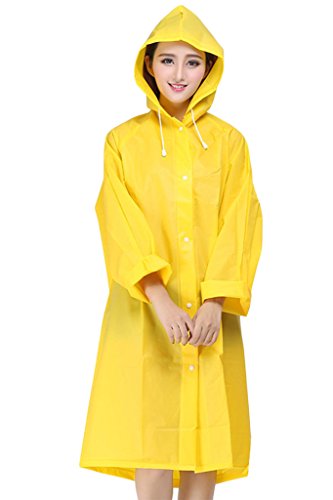 Asherbaby Women's Waterproof Rainwear Outdoor Hood Raincoat Packable Rain Jacket Yellow US L/Tag XL