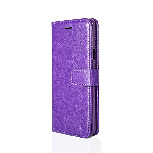 Samsung Galaxy S9 Plus Case, HLCT PU Leather Case, with Soft TPU Protective Bumper, Built-in Kickstand, Cash and Card Pockets (Purple)