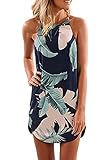Sidefeel Women Floral Print Halter Sleeveless Mini Short Dress Samll Navy