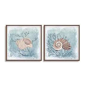 2 Piece Framed Canvas Wall Art for Living Room, Bedroom Conch Theme Canvas Prints for Home Decoration Ready to Hang - 16"x16"x2 Panels