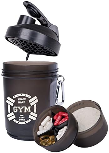 Train Hard OR Stay Home! 450ml 3in1 smart protein shaker with individual lids to carry pre- and post-workout supplements