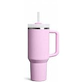 HYDROPEAK 40oz Tumbler with Handle and Straw Lid – Insulated Stainless Steel Cup, Double Wall Vacuum, Keeps Drinks Cold 24 Hours, Spill-Proof, Reusable Travel Mug – Pink