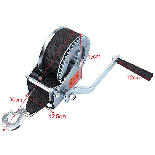 Qiilu 1200lbs Heavy Duty Hand Crank 6m Nylon Strap Hand Winch Fortrucks, Trailers and Other Mobile Applications - Image 6