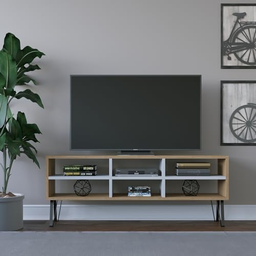 Soporte de televisión, Melamina, Roble Blanco, Talla única