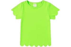 Noomelfish Girls Short Sleeve Scalloped Edge T-Shirts Casual Cute Summer Tee Tops Blouse (5-12 Years)