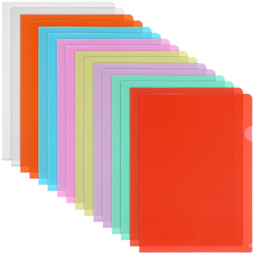 DIYEAH Lot de 16 porte-documents transparents en plastique A4 8 couleurs pour fournitures scolaires et de bureau