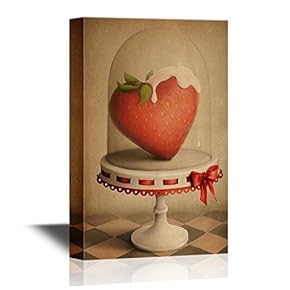 Retro Style Canvas Wall Art - Strawberry with Cream - Vintage Style Giclee Print Gallery Wrap Modern Home Art | Ready to Hang - 12x18 inches