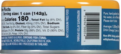 WILD PLANET WILD ALBACORE TUNA,NO SALT ADDED, CANNED TUNA, SUSTAINABLY WILD-CAUGHT, POLE & LINE, NON-GMO, KOSHER 5 OZ