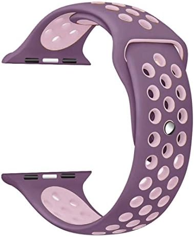 Yearscae Durable Soft Silicone Replacement iWatch Band Sport Style Wrist Strap for Apple Watch Band Series 3 Series 2 Series 1 Sport Edition (38mm, S/M Violet Dust / Plum Fog)
