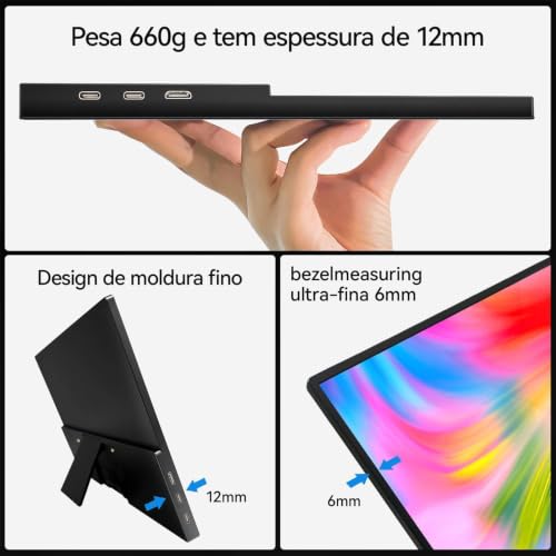 Monitor portátil de 15,6 polegadas, Conectividade USB-C HDMI Full HD 1080P e alto-falantes integrados, Monitor gamer presentes para meninos