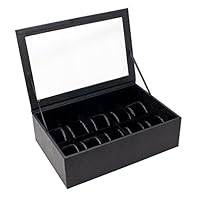 Caddy Bay Collection Watch Case Box Holds 10 Large Watches - Deep Slot - Glass Top - Black