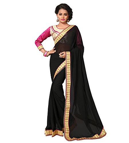 Viva N Diva Black Georgette Saree With Unstitched Blouse Piece